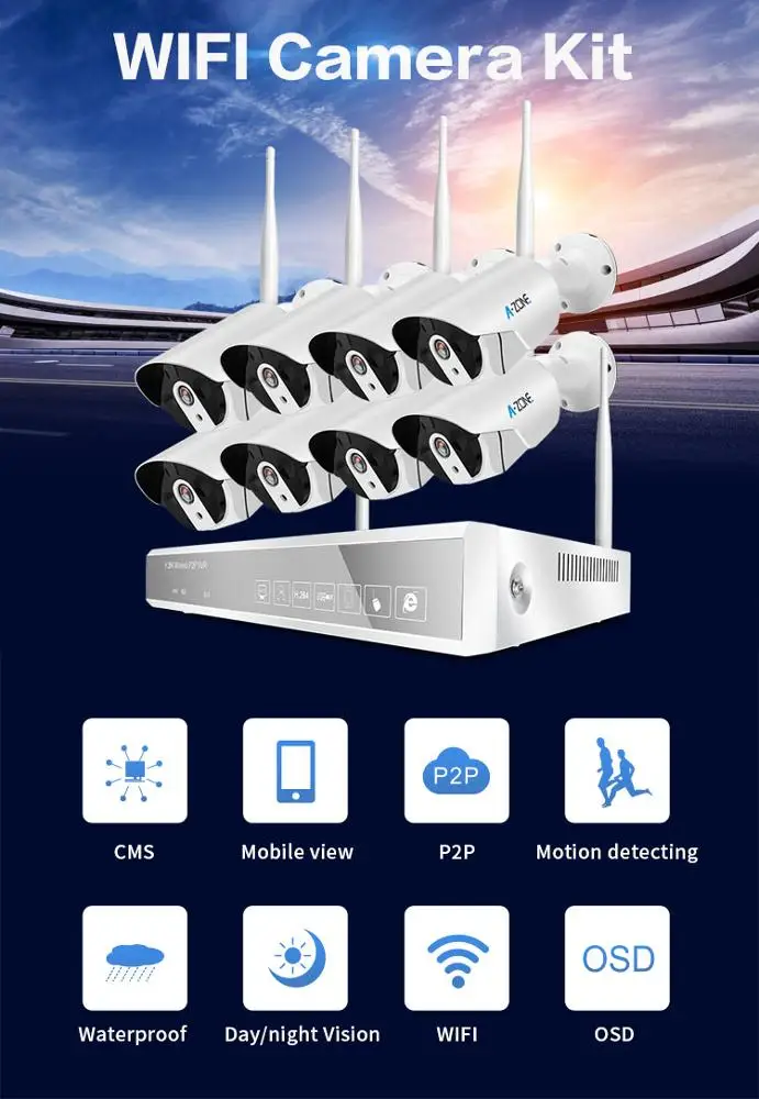 1080P Motion Detection Wireless CCTV System 2MP 8CH IP HD Camera Wifi NVR Kit