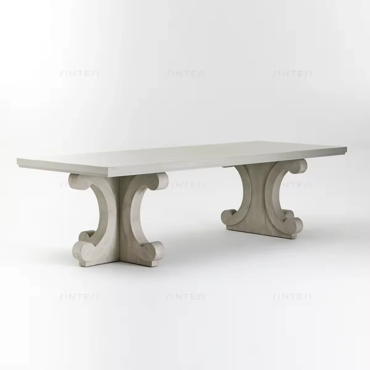 Classic 8-Seater White Pine Dining Table Set Natural Light Wooden Dining Room Furniture Farmhouse Hall Commercial Use Home Hotel