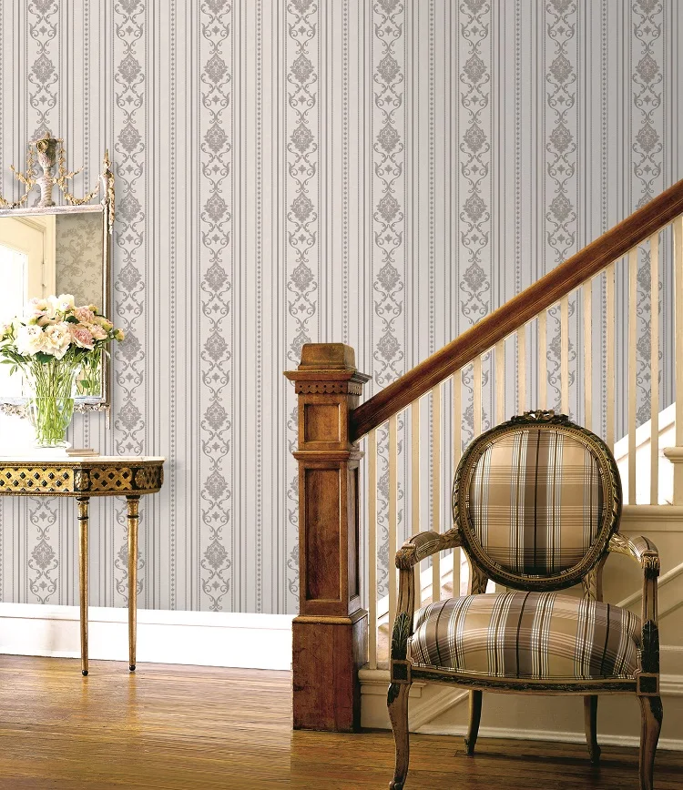 Exquisite Vertical Pattern European Style Villa Bedroom and Study PVC Wall Paper Wallpaper