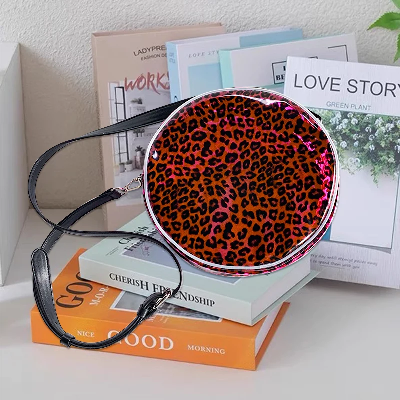 2024 new style Round pink leopard print fashion lady shoulder bag clear pvc toiletry bag pvc waterproof cosmetic bag