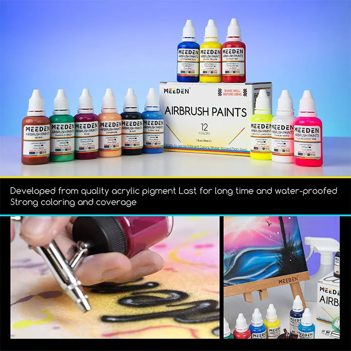 MEEDEN 12colors 30ml Quick-drying Waterproofing Acrylic Airbrush Paints Set for Artist