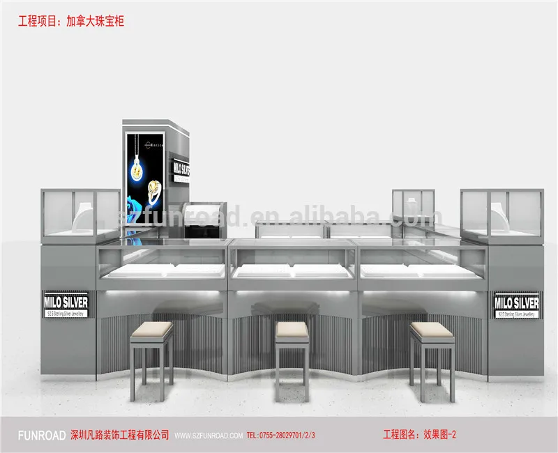 Luxury Design Commercial Jewellery Kiosk Furniture Decoration Glass Showcase Cabinet Jewelry Kiosks Display For Mall