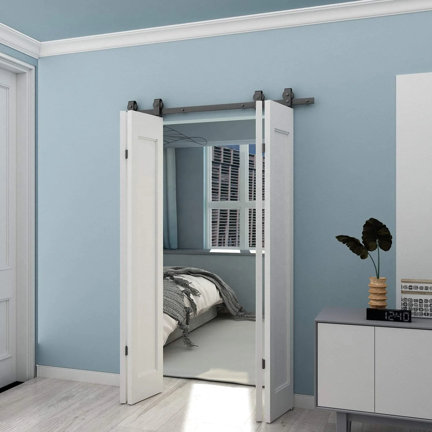 6.6FT Black Bi-Folding Barn Sliding Door Hardware Track Kit