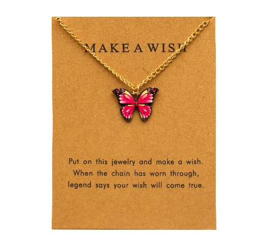 New Fashion Butterfly Necklace for Women Korean Vintage Colorful Pendant Gold Color Chain Necklace Jewelry Cardboard Gift