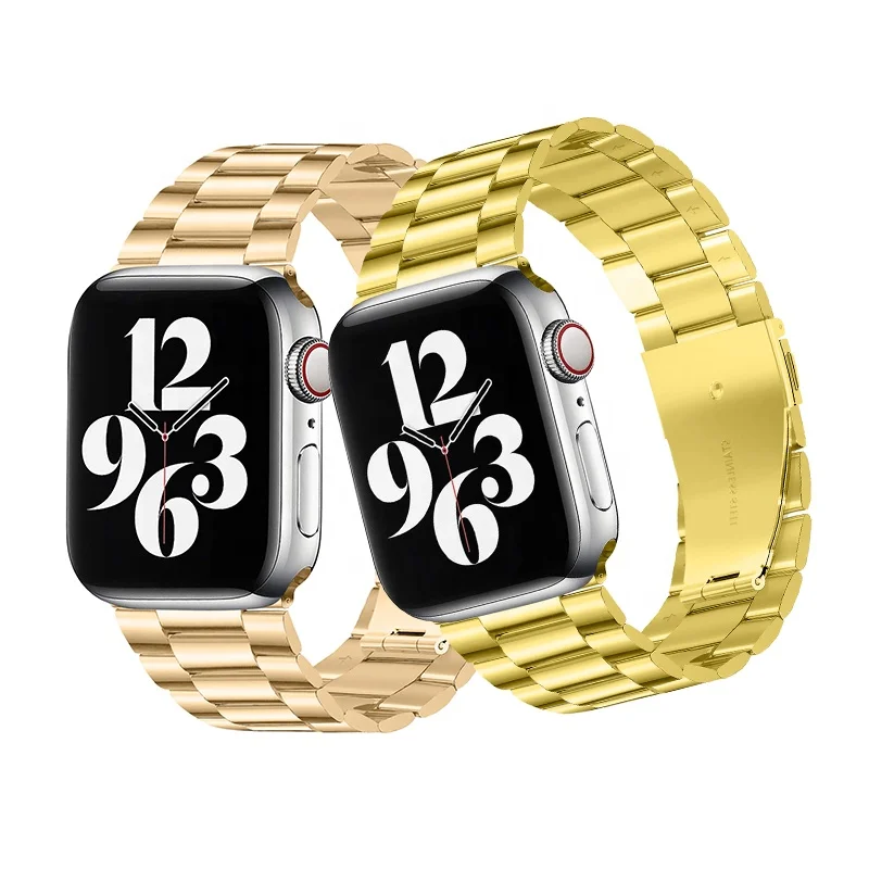 
Stainless Steel Strap for Apple Watch SE/6/5/4/3/2/1 Ultra-thin Three-bead Strap Metal Buckle Bracelet Watch Band 