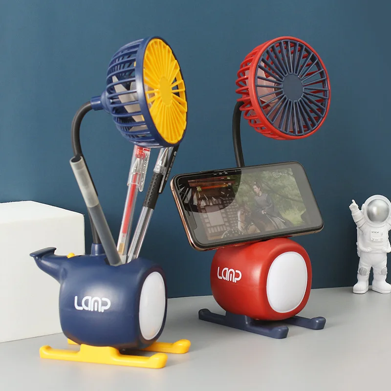 helicopter 600mah mini desktop fan with softness gooseneck support portable flexibility arm for office student with led lighting