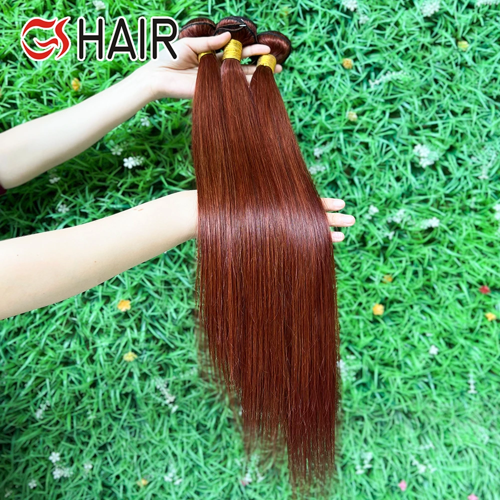GS Remy Colored Bundles With Closure #33 Color Bundles 5x5 Red Silky Straight Human Hair Brazilian Hair Weave Bundle