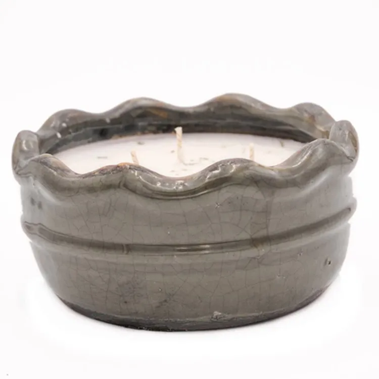 ceramic vessel candle jar 17 Ounce Bourbon Maple Sugar 100% American Soybean Wax Candle in Ruffled Bowl