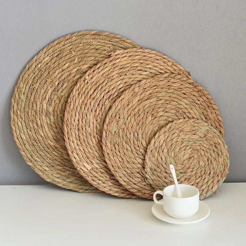 Round Rattan Woven Placemats Natural Hand Woven Water Hyacinth Placemats for Dinning Table Home Wedding