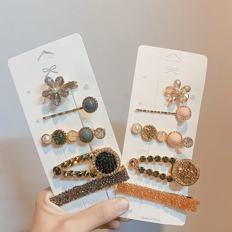 Wholesale Five Sets of Korean Internet Celebrity Hair Cards Rhinestone Hair Clips Pince Temperament Girl Glitter Hair Clips