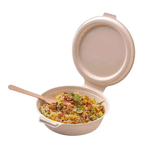 Customized Biodegradable Disposable Round Bowl Sugarcane Bagasse Clamshell for Hot Food