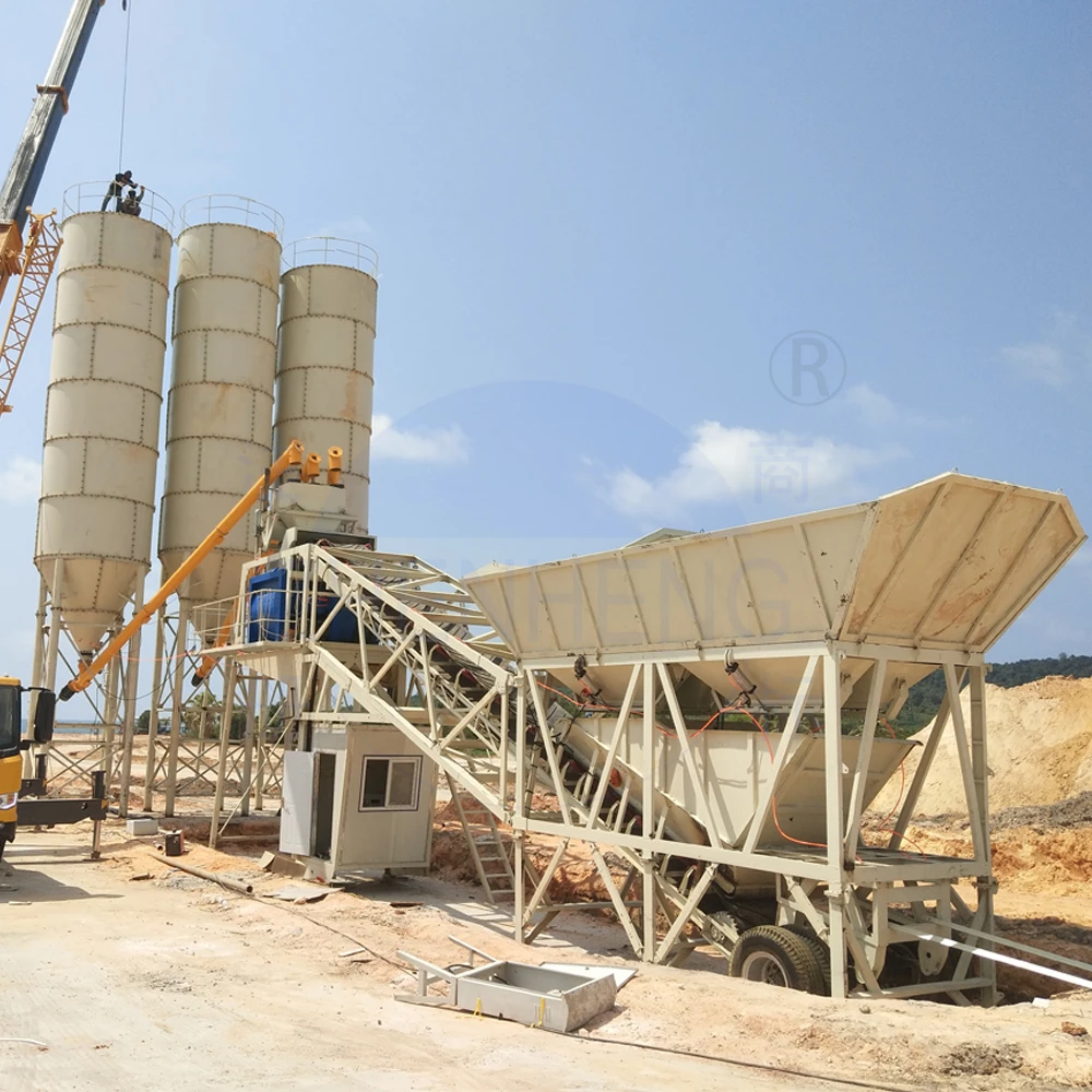 3 Aggregate Hopper 60 M3/h Mixing Plant Mobile Concrete Batching Plant HZS60 Ready Electric Concrete Batching Plant