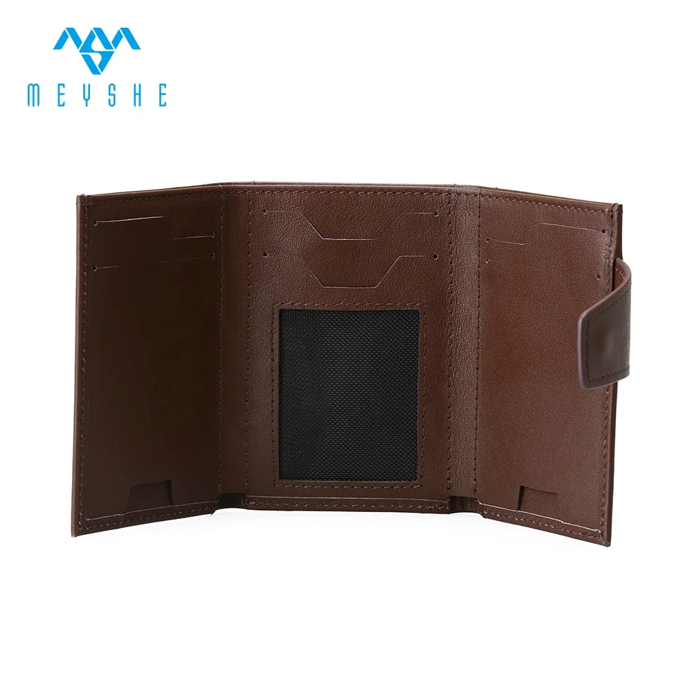 Guangzhou factory custom genuine leather trifold slim RFID men wallet