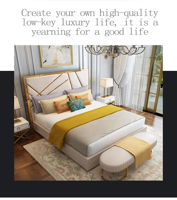 Postmodern new luxury bed king size bed frame leather bed bedroom Furniture