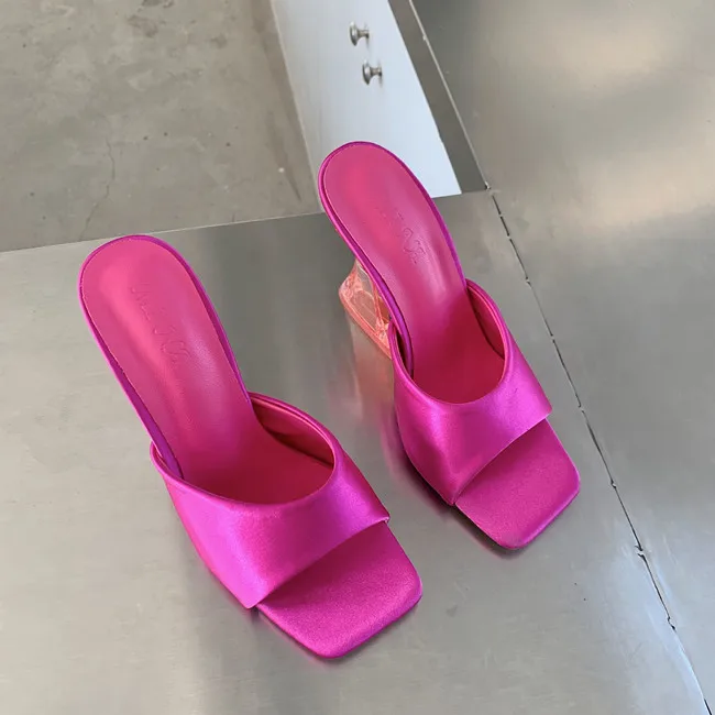 Breathable New Satin Square toe Beauty Comfort woman slippers Wholesale High heel custom foot wears