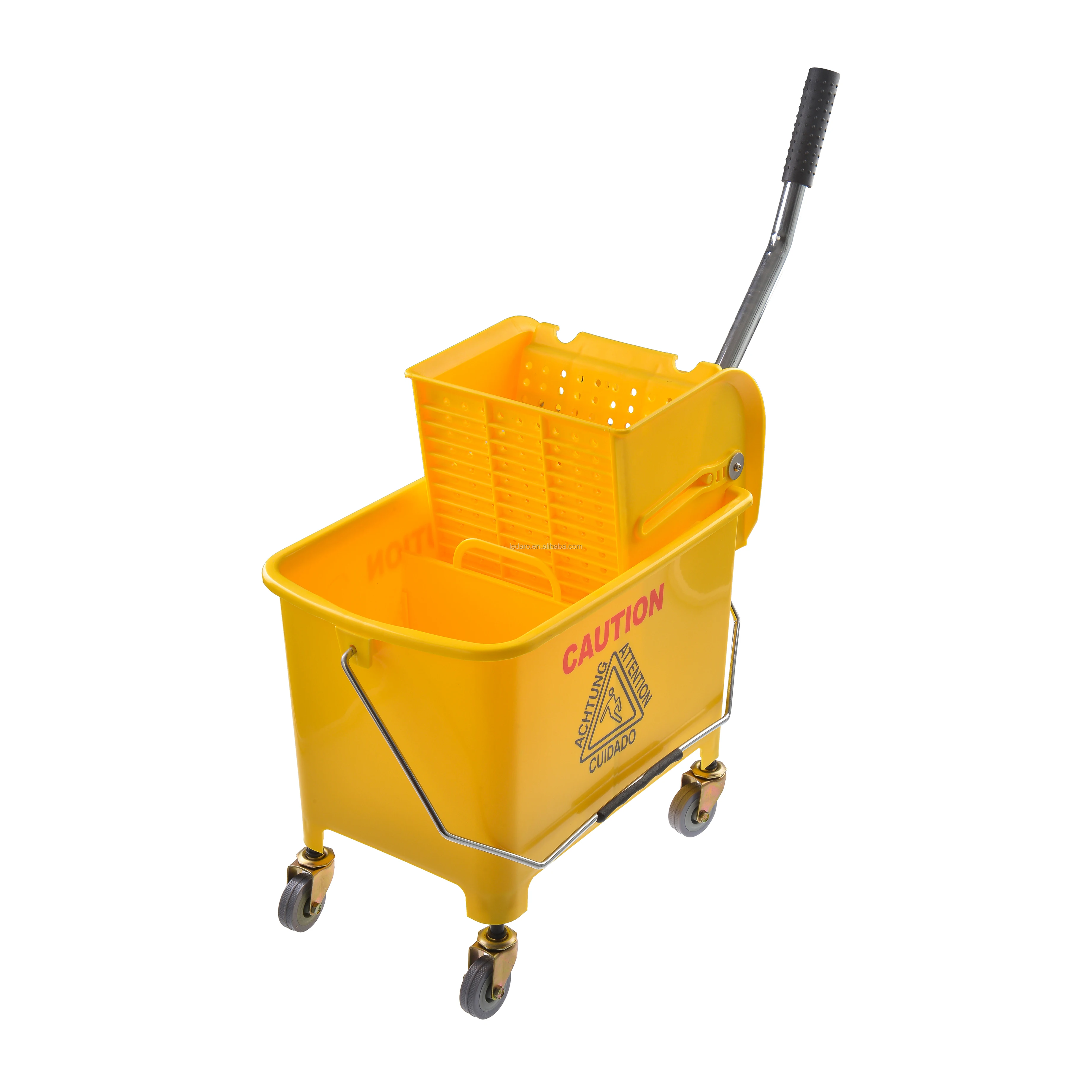 19L Mop Bucket Trolley Commercial Cleaning Combo Bucket with Wringer Press Plastic Bucket and with Durable Steel Handle
