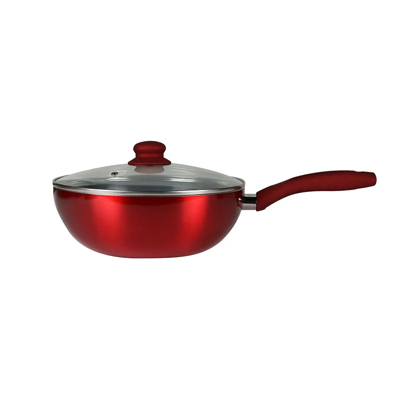 Non Stick Wok Pan 3 Layers Metallic Paint Induction Natural Eco Friendly 9.5 Inch Wok Pan with Lid