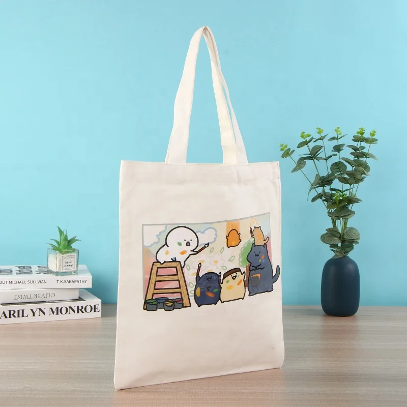Рекламный Простой Белый Органический многоразовый Маленький художник милый мультяшный хлопковый холщовый мешок для закуски