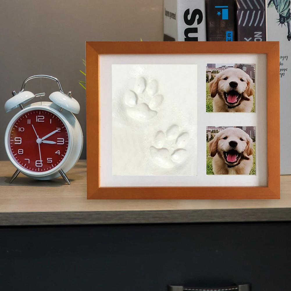 Creative Pet Photo Frame Pet Paw Prints Clay Memorial Photo Frame Solid Wooden Picture Souvenir Home Table Ornament