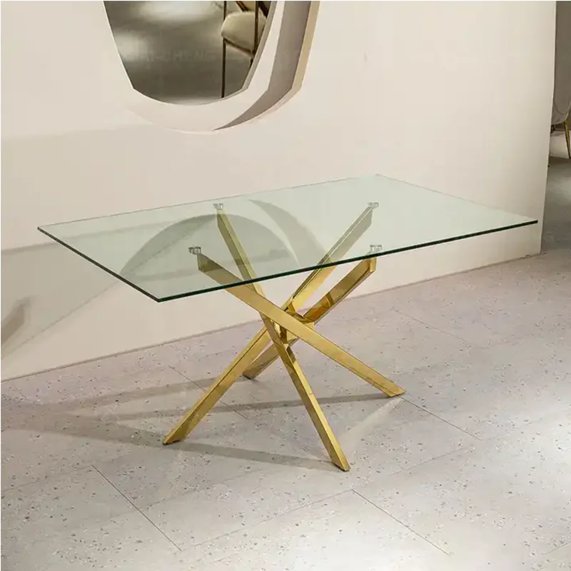 Ресторан из нержавеющей стали обеденный стеклянный стол для гостиной