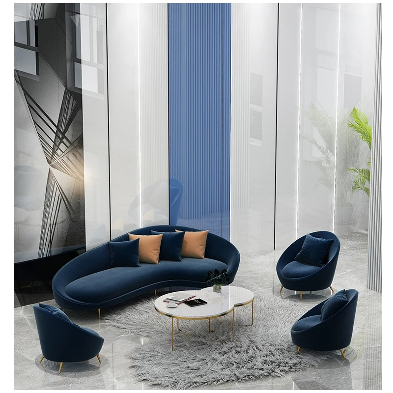 Factory Provided Salon Reception Leisure Creative Modern Curved Sofa Couch Optional 3 Seat Half Round Circle Velvet Sofa