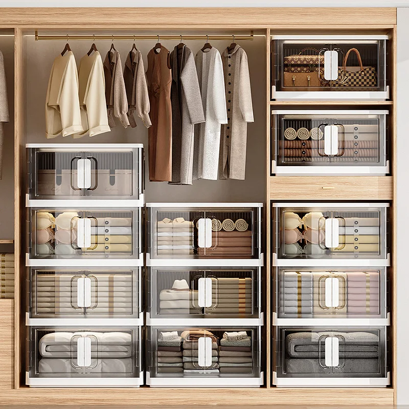 70CM wide side open door storage cabinet Toys and Clothes Closet Organizer Collapsible and Stackable Sundries Storage Bins