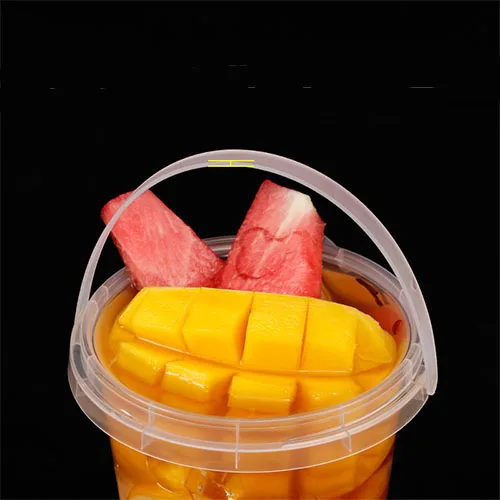 Wholesale disposable Boba Barrel with cover PP transparent plastic fruit drink bucket with handle