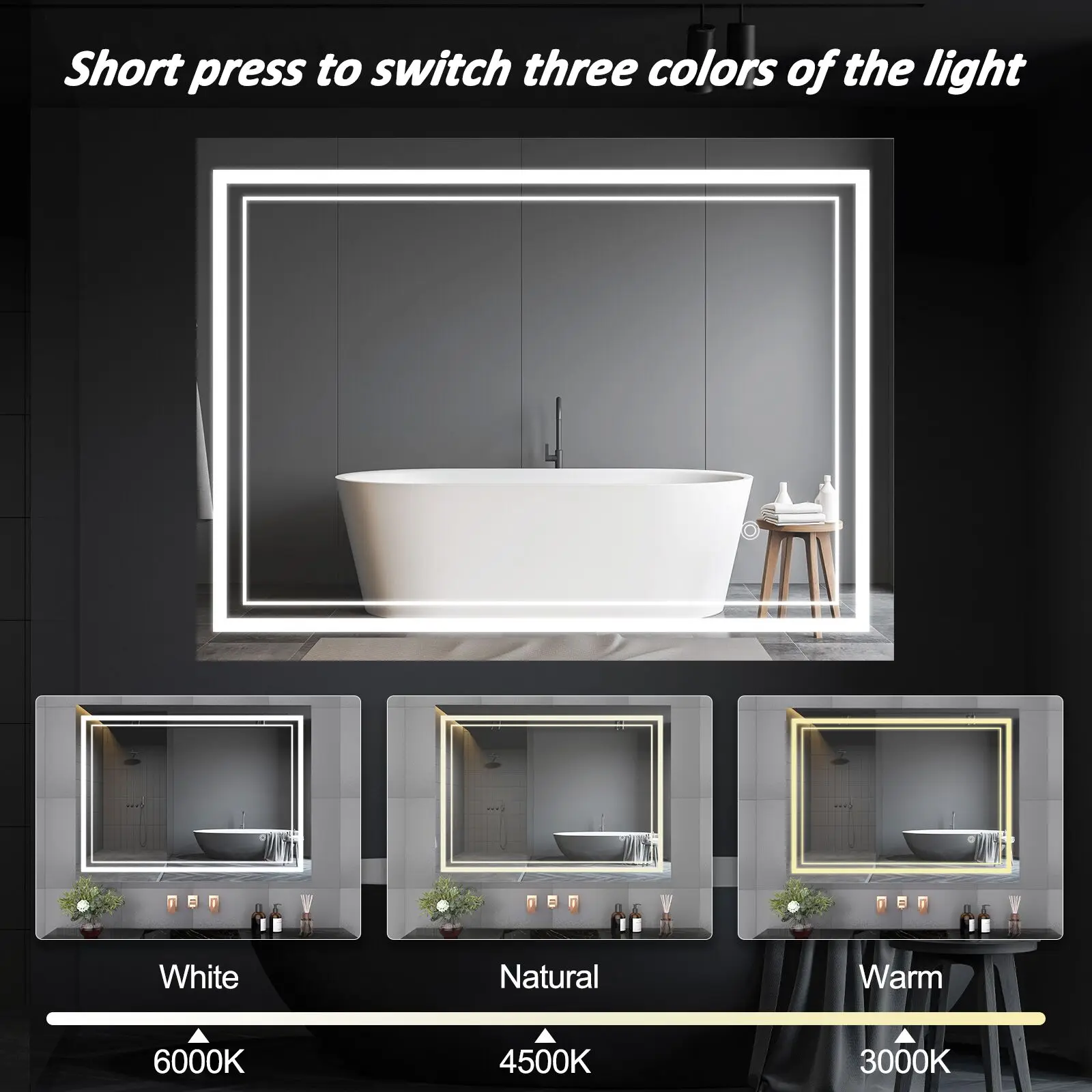  Wall Mounted Rectangle Smart Bathroom Makeup LED