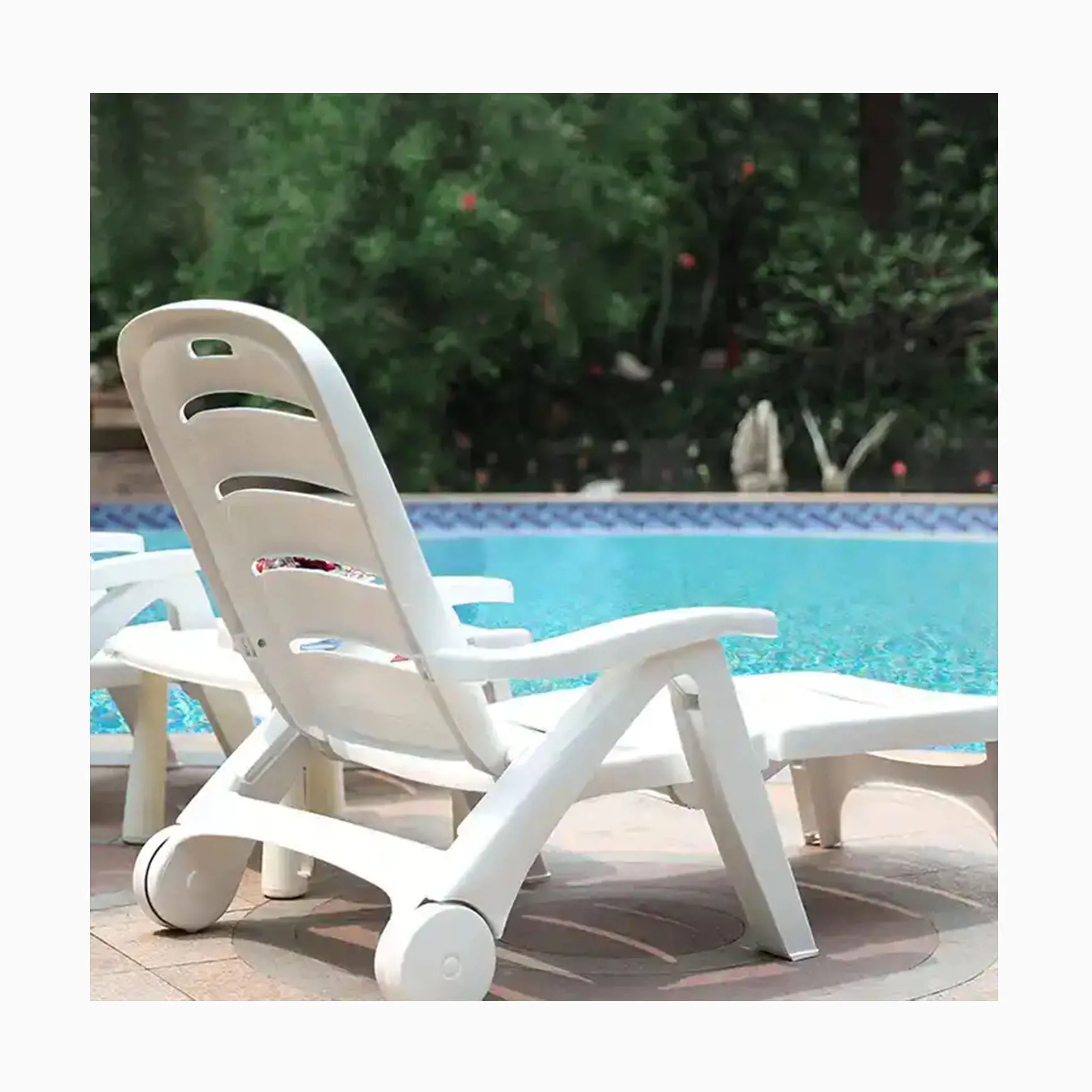[ZUOAN IMPRESSIVE]PVC Plastic Cheap Poolside Lounge Portable White Color Plastic Folded Leisure Lying Bed