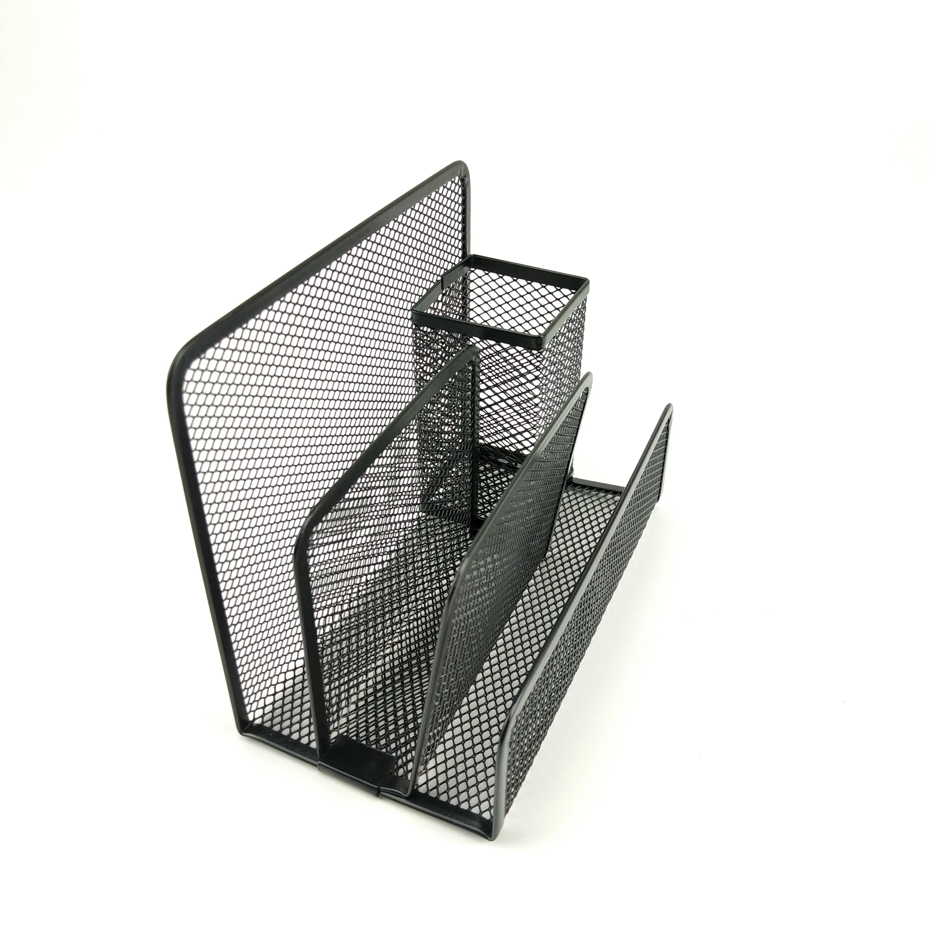 Black Metal Mesh Letter Holder Letter Sorter Storage Office Accessories Desk Organizer Office Supply Mail Holder with Pen Holder