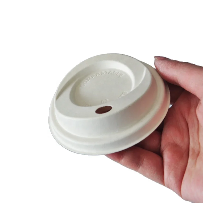 Yopack  hot selling 80/90 mm Disposable coffee cup lid biodegradable and compostable sugarcane bagasse pulp