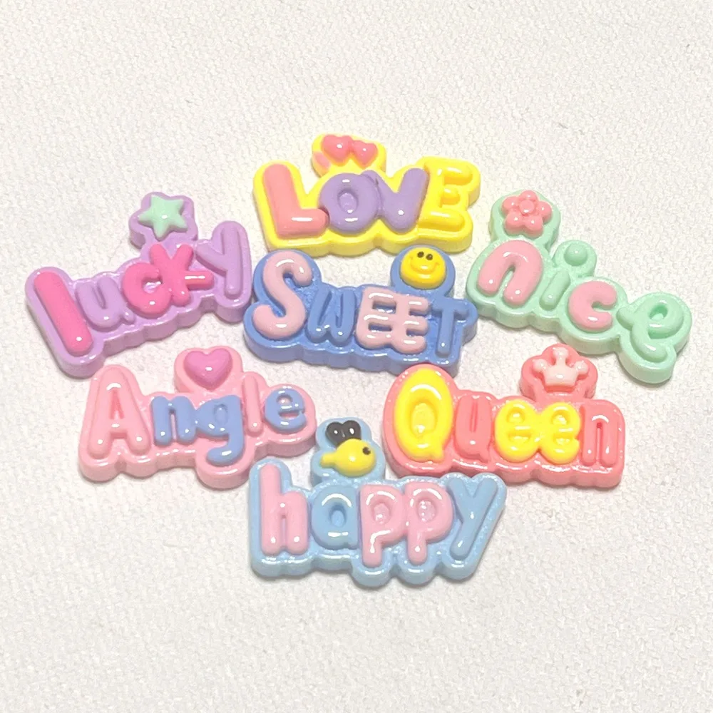 100pcs Sweet Cute Letter Plate Flatback Resin Cabochon Scrapbooking For Phone Decoration DIY Craft Hair Bows Center Accessories