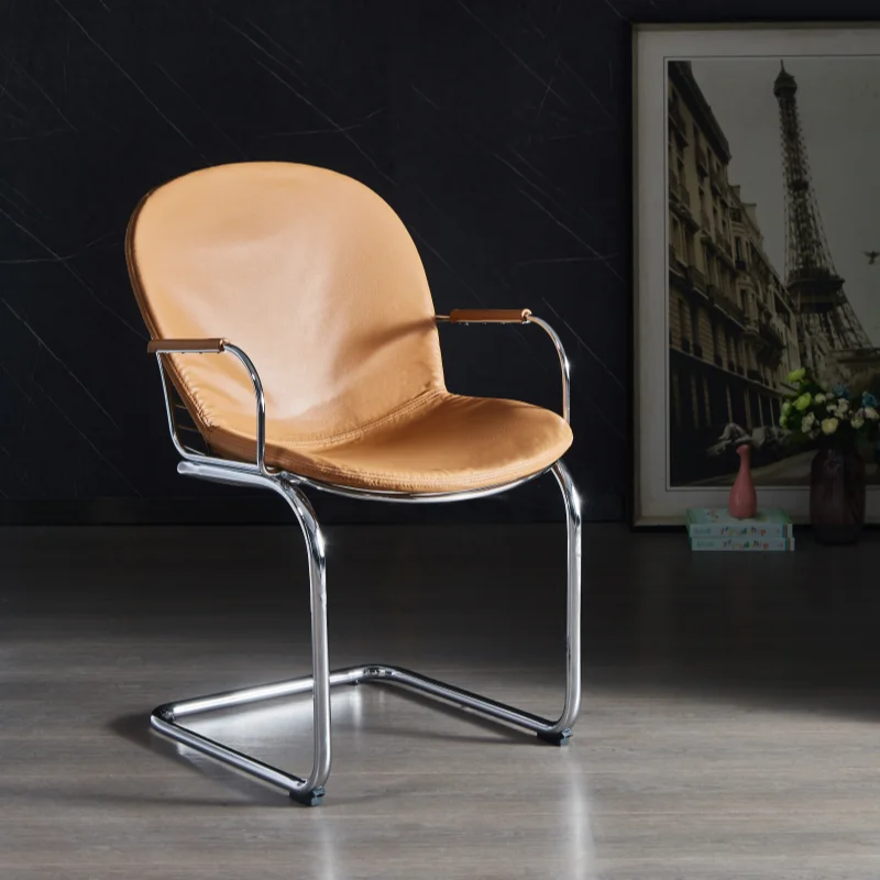Metal Furniture Modern Backrest Dining Chair for Living Room Leather Seat Chairs Metal Frame