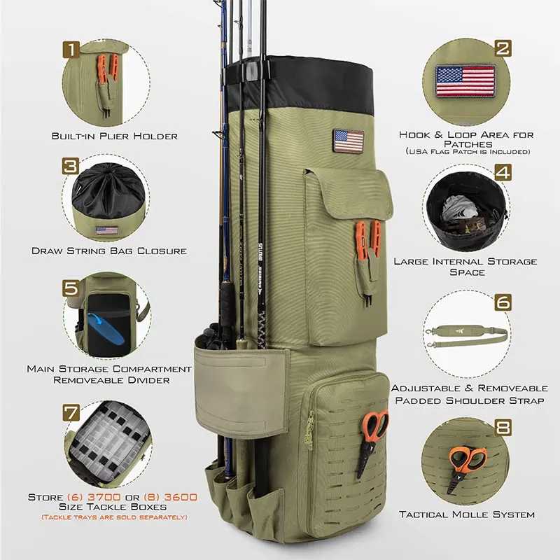 Custom Logo Outdoor Camping Ocean Foldable Portable Fishing Pole Storage Case Organizer Tackle Backpack Fly Fish Rod Bag