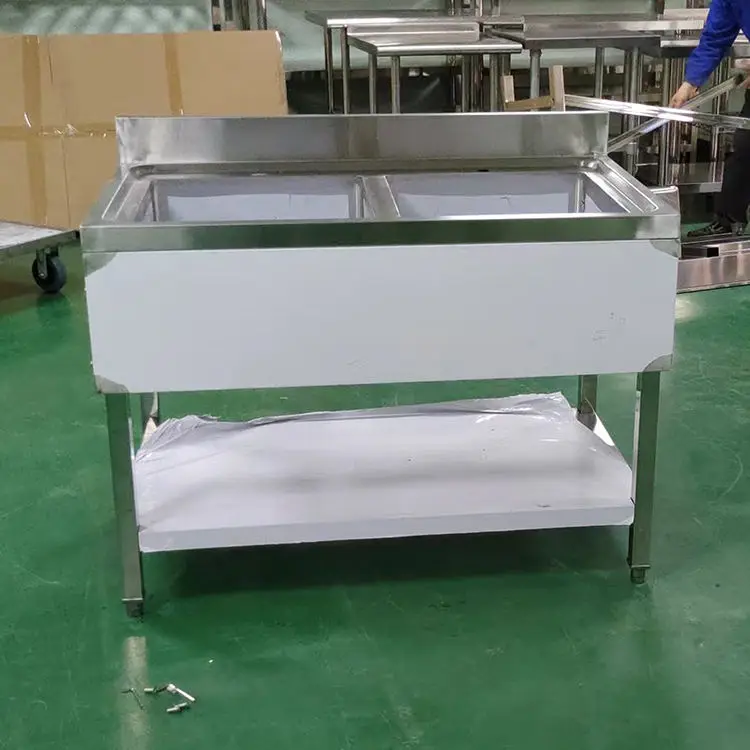 Commercial Double Bowl Wash Sink Stainless Steel Kitchen Restaurant Carton Square Modern Polished Hand Made Kitchen Sink Sink 20