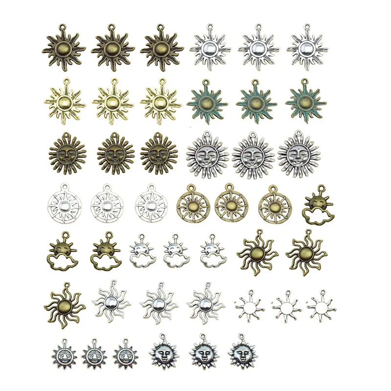 42pcs/Retro pendant finding tibetan silver sun shape charms pendant for DIY jewelry earring making