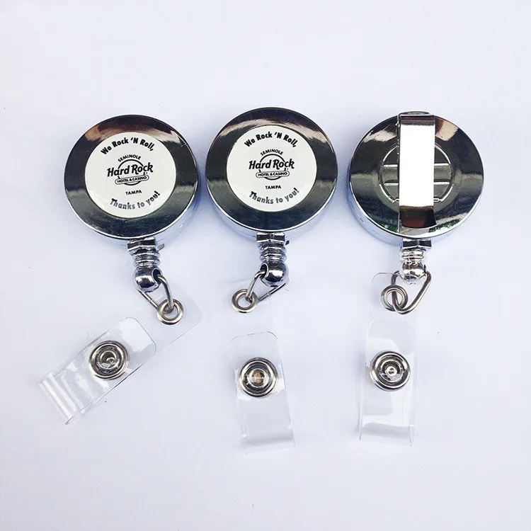 Hot Sale Custom Logo Retractable Reel Silver Metal ID Badge Holder With Clip Novelty Metal Badge Reel
