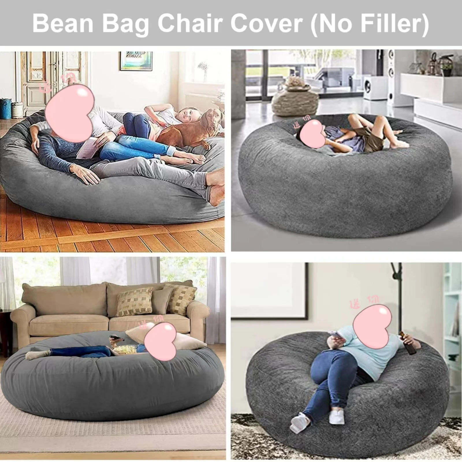 Free Sample Hot Sales 7ft Round Unstuffed Faux Fur Plush Soft Giant Big Large lazy Sofa Bed Bean Bag Sofa Cover for Living Room