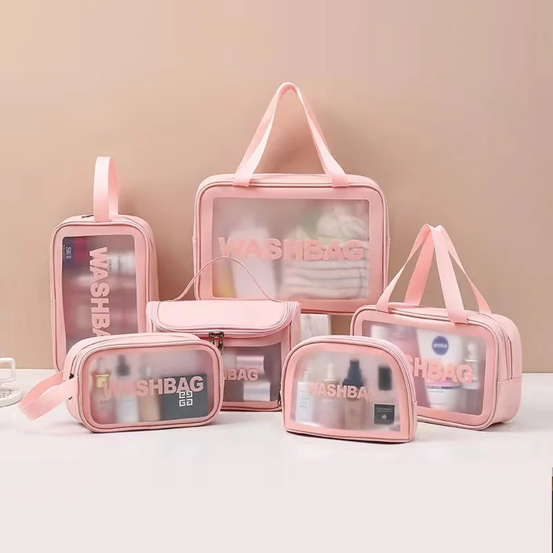 PU transparent six-piece makeup wash bag large-capacity PVC wash bag transparent scrub portable storage bag