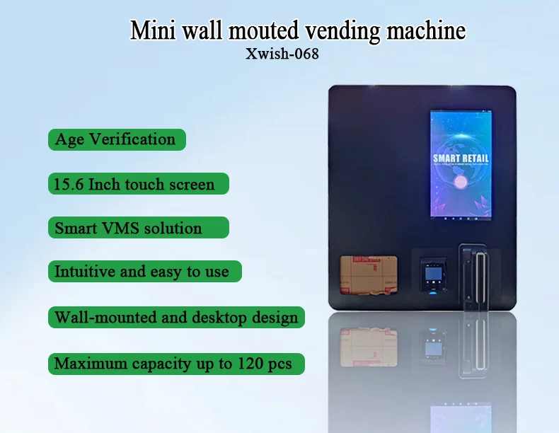 Mini Wall Mounted Cigarettes Tobacco Vending Machine Touch Screen EXW Price Cashless Payment & Age Verification SDK Function