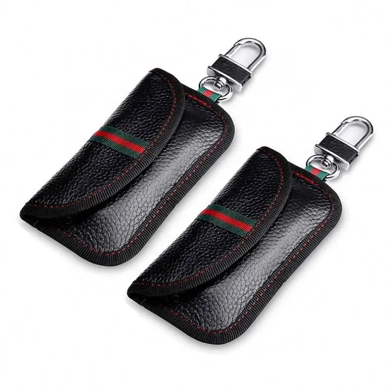Blocking Cage Pouch Pu Leather Car Key Rfid Signal Blocking Pouch Keyless Blocking Key Case 2 Pack Faraday Bag For Car Key Fob