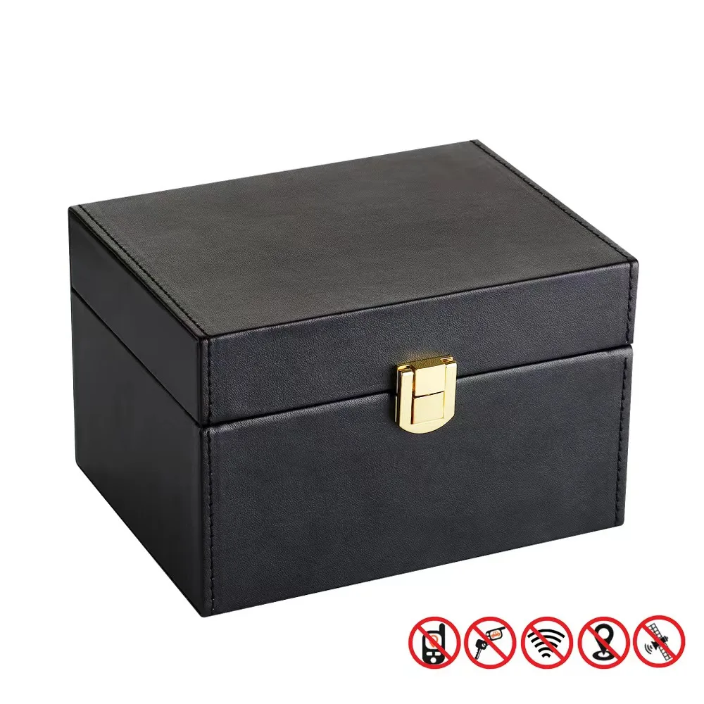 PU Leather Faraday Box Anti Theft RFID Blocking Car Keys Protector Jammer