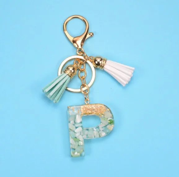 Wholesale Letters Keychain with Tassel Pendant Stone Resin Key Ring Men and Women Key Chains