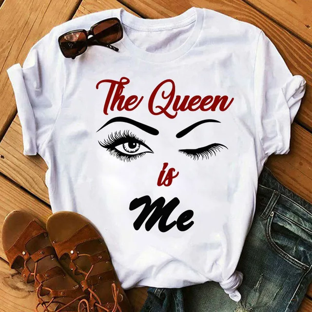 Wholesale Letter Print Funny T-shirt Cartoon Eyelash Fashion Summer Lady Top 2022 High Quality Women Cheap Plus Size T Shirts
