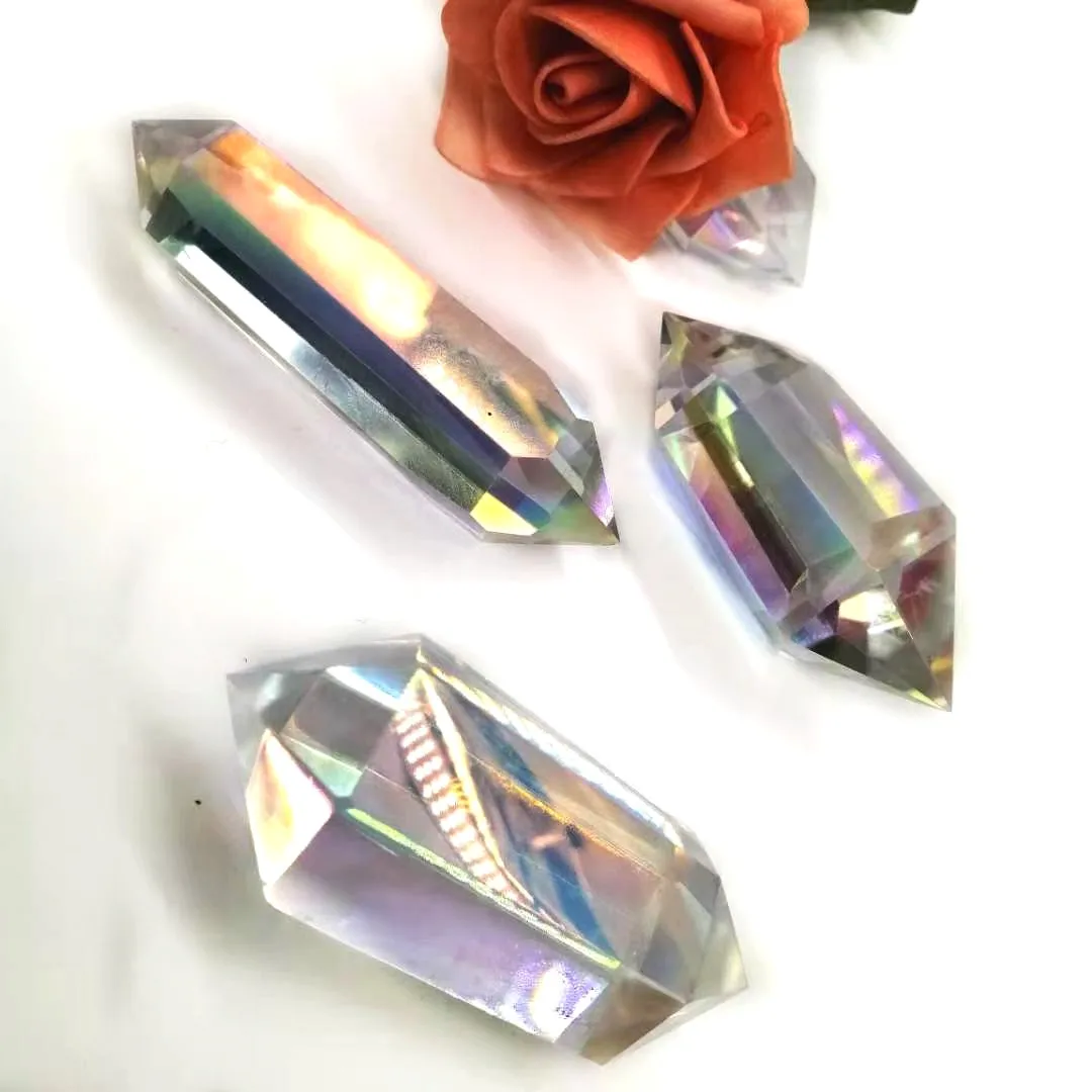 
Polished healing tower double angel aura quartz crystal point for wedding souvenir 