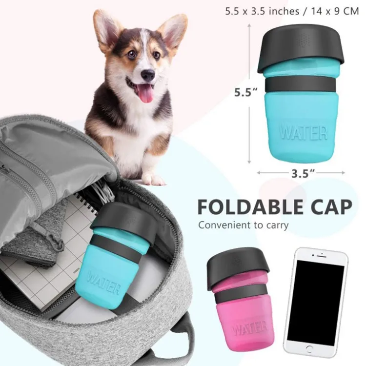Collapsible pet dog water bottle 600ml 21oz portable leakproof squeez travel foldable Water bottle dispenser for dogs outdoor