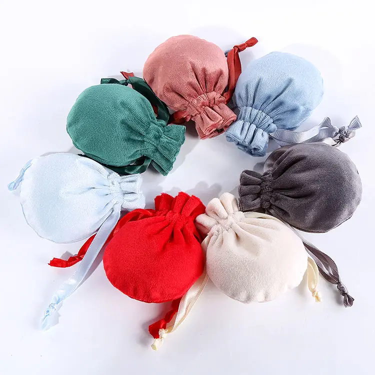 Custom Velvet Envelope Dust Bags Blush Packaging Purple Jewelry Bags School Round Drawstring Pouches Recyclable