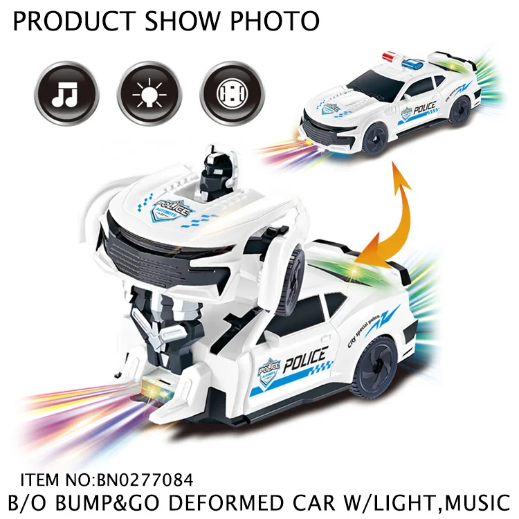 B/O Musical Police Deformed Robot Car Toy For Kids