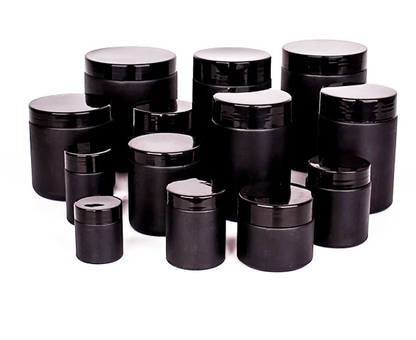 
1oz 3oz 6 oz 12oz matte black glass storage cylinder jars glass jar with plastic screw lid 