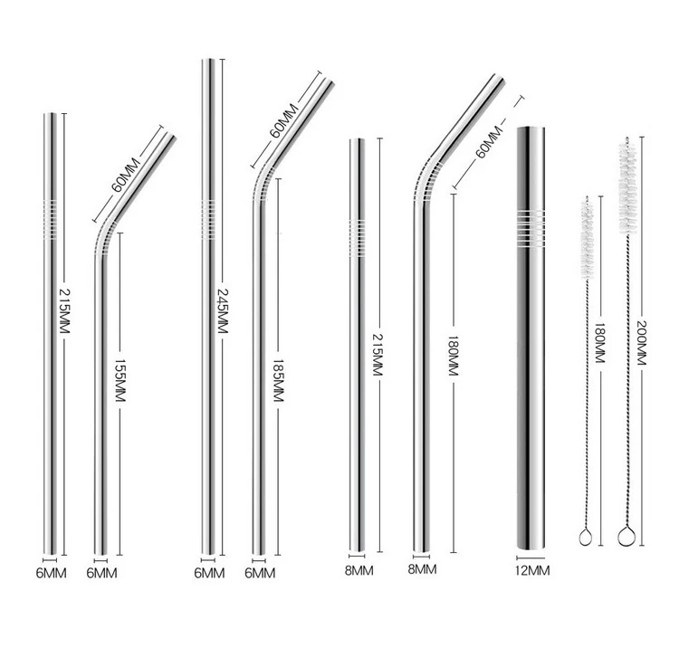 304 stainless steel reusable 6mm 8mm 12mm sliver metal straws
